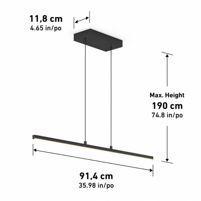 36PDT-DEC Delta 1-lt 36" LED Linear Pendant, CCT