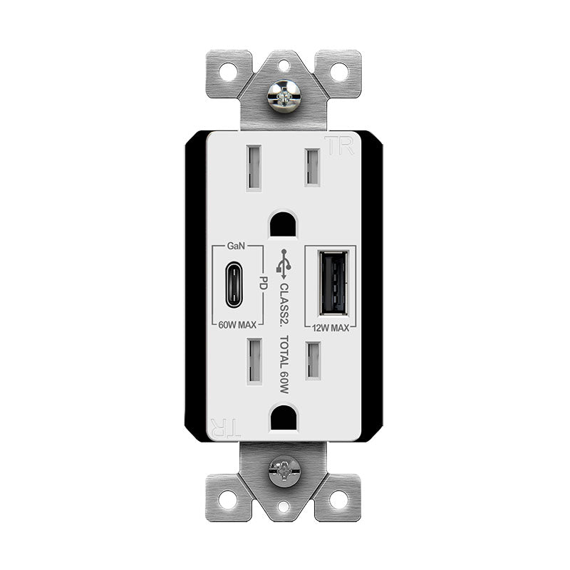 Enerlites 61501-1A1C-PD60 Power Delivery USB Type A/C Tamper-Resistant Receptacle