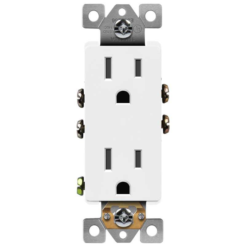 Enerlites 61501 Residential Grade Decorator 15Amp 5-15R Self-Ground Duplex Receptacle