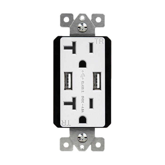 Enerlites 62001-TR2USB-CC Dual USB Charger 4.8A with 20A Tamper-Resistant Duplex Receptacles