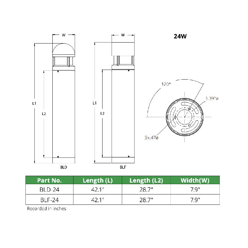 BLD Spartan 42" Tall Dome Bollard, 3CCT Selectable