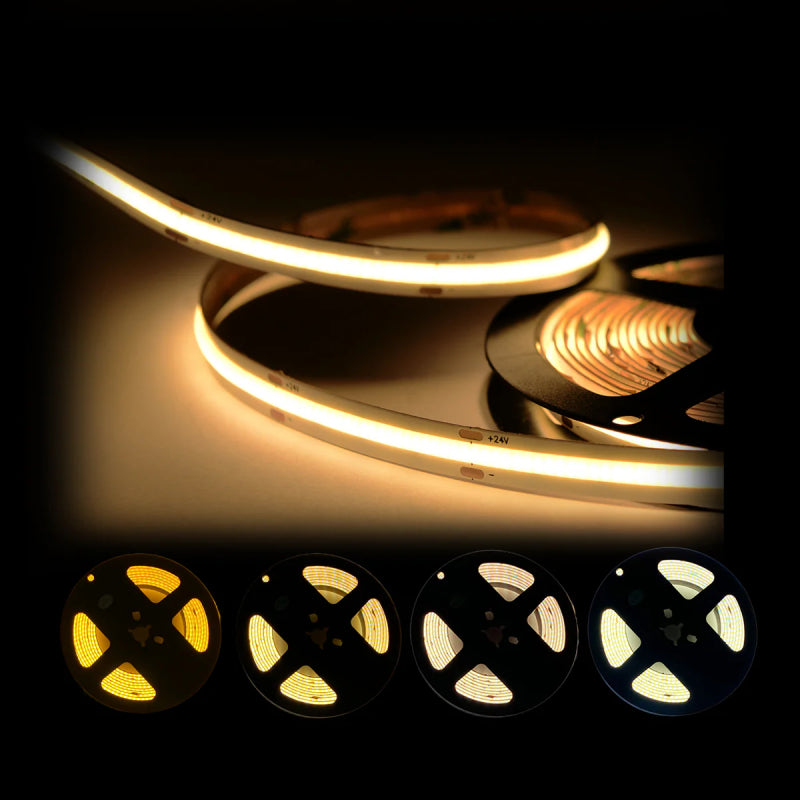COB Dotless LED Strip Light, 8mm, 24V, Indoor, IP20, 32-ft