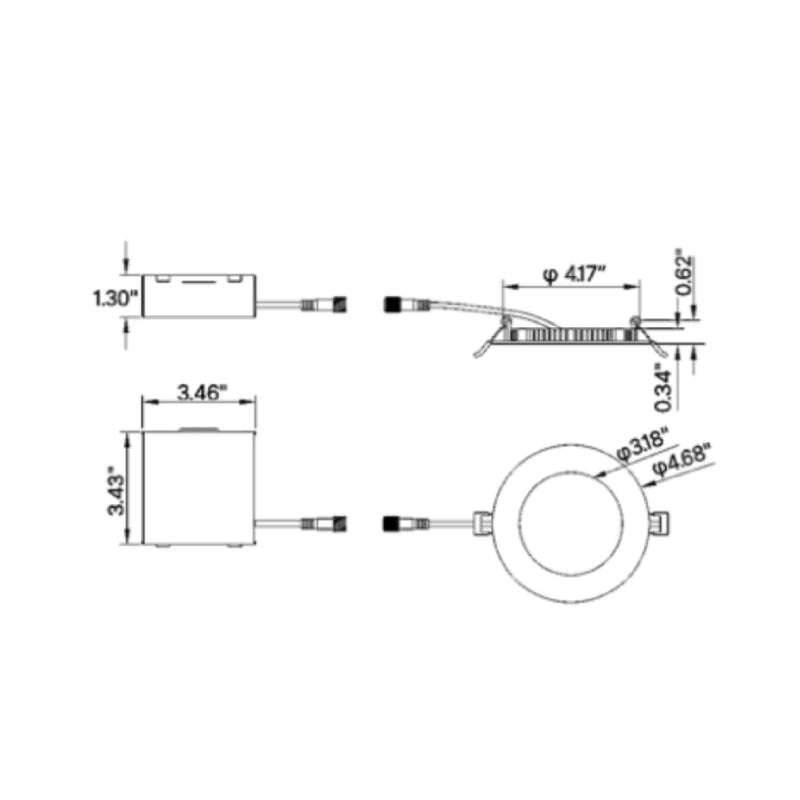 LDRS4 Radius 4" 9W LED Slim Wafer Downlight, CCT Select, Flat