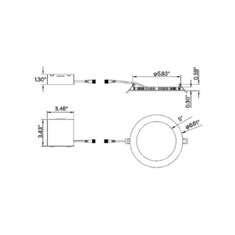 LDRS6 Radius 6" 12W LED Slim Wafer Downlight, CCT Select, Baffled