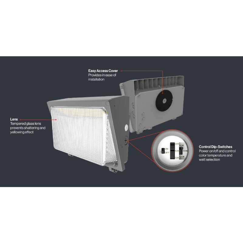 LWPF Guardian 80W/100W/120W LED Wall Pack, CCT Select