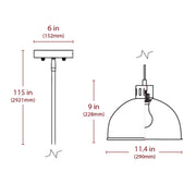 MPM 1-lt 11" Metal Dome Shade Pendant Light