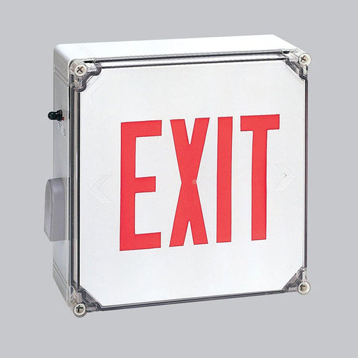 Nora NX-607-LED/R Die-Cast LED Wet Location Exit Signs with Battery Backup, Red Letters, White Housing