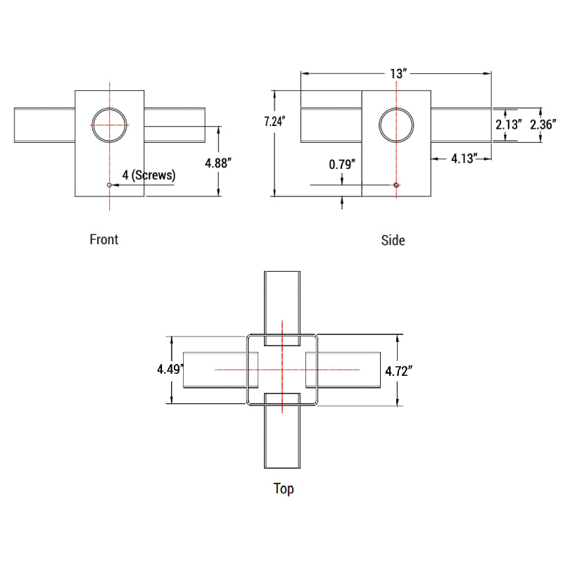 PT-AL-P-HST2-4 Horizontal Square Tenon Pole Bracket