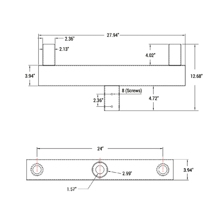 PT-AL-P-VRT2-2-LG Large Vertical Round Tenon Pole Bracket