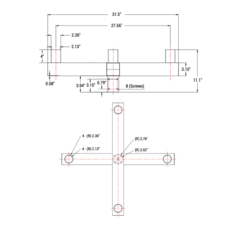 PT-AL-P-VRT2-4 Vertical Round Tenon Pole Bracket