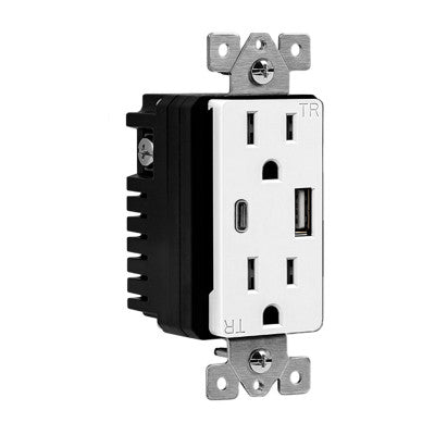 USB Wall Outlet, USB-C and USB-A, 5.8amps, Tamper-Resistant 15A Duplex Receptacles