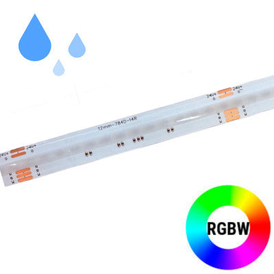 Color Changing COB RGBW LED Strips 24V 4.5W/Ft , 12mm Dimmable Outdoor (IP65) 16 Ft