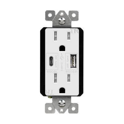 USB Wall Outlet, USB-C and USB-A, 5.8amps, Tamper-Resistant 15A Duplex Receptacles