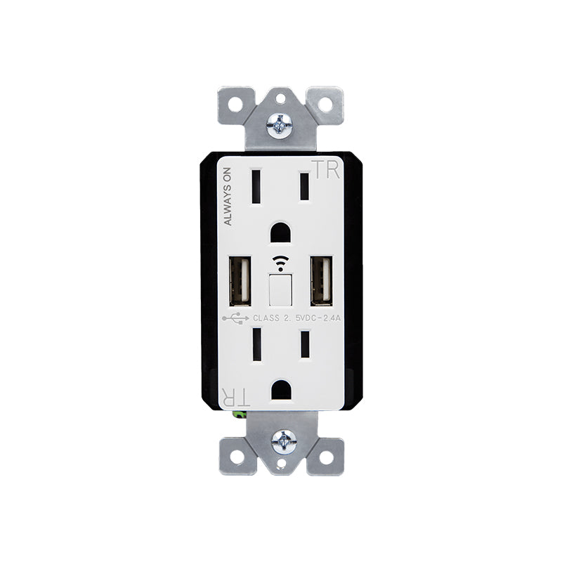 WF2UM-W Wi-Fi Smart Tamper-Resistant Decorator Duplex Receptacle with Dual USB Ports