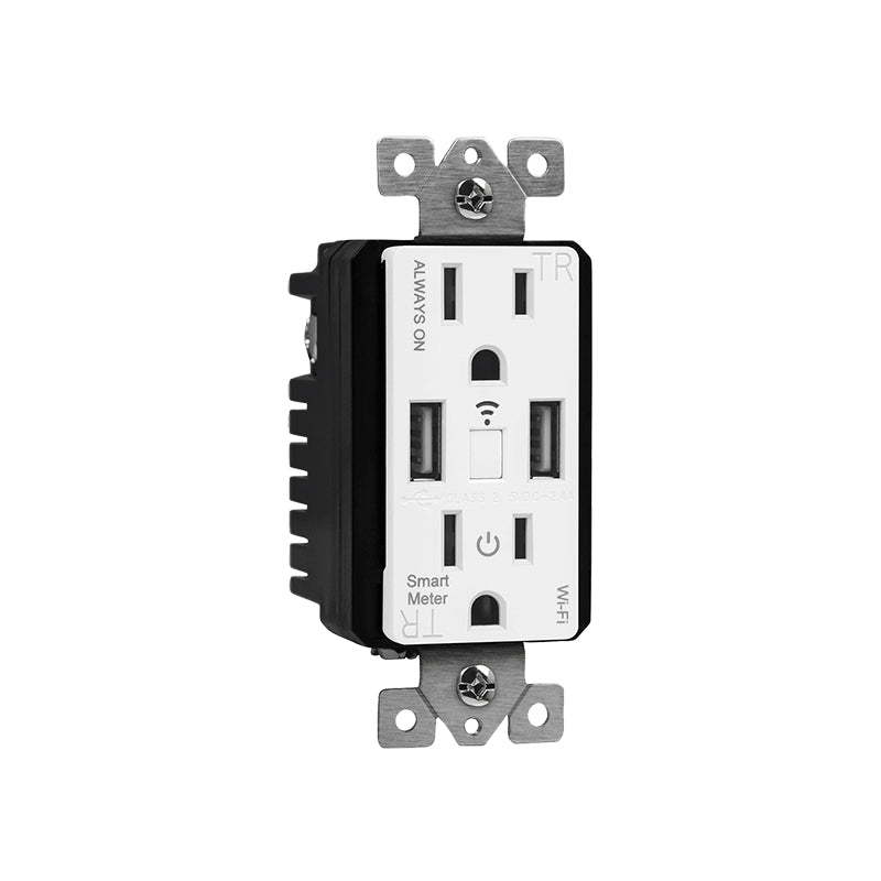 WF2UM-W Wi-Fi Smart Tamper-Resistant Decorator Duplex Receptacle with Dual USB Ports