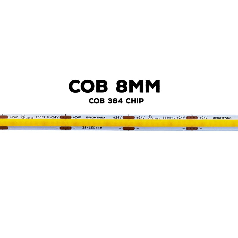 ECO COB Dotless LED Strip Light, 3W/Ft, Dimmable, 8mm, 24V, Indoor, IP20, 16-ft