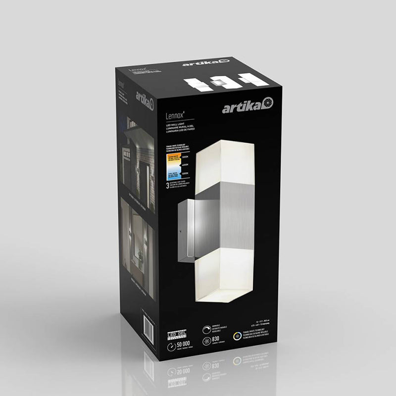 OUT-LEC-SS Lennox 12" Tall LED Outdoor Wall Light, CCT