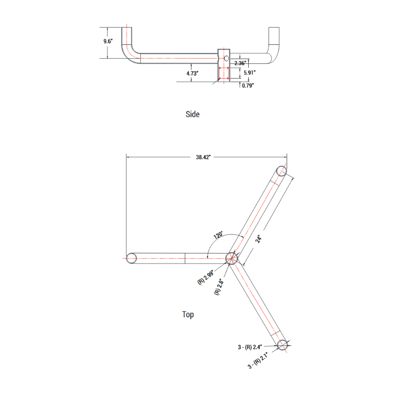 PT-AL-P-BH2 Large Triple Bullhorn Tenon for Round Pole