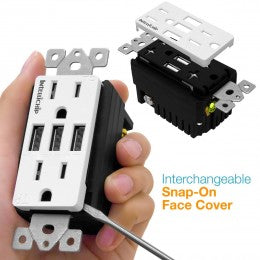 Enerlites 61501-TR3USB-CC Triple USB Charger 5.8A with 15A Tamper-Resistant Duplex Receptacles