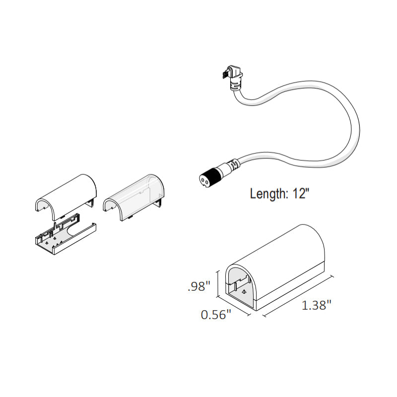 NEON BLAZE Side Bending, Bottom Wire Entry Connector/End Cap