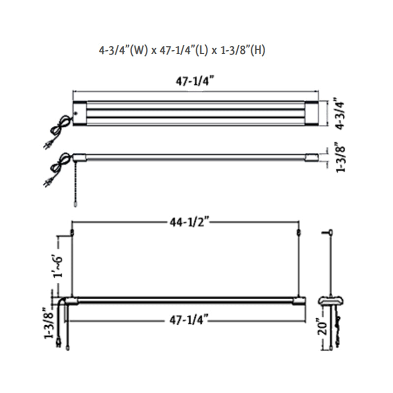 LSP 4FT 40W LED Shop Light With Adjustable Cable, 4000K, 4400 Lumens, 120V