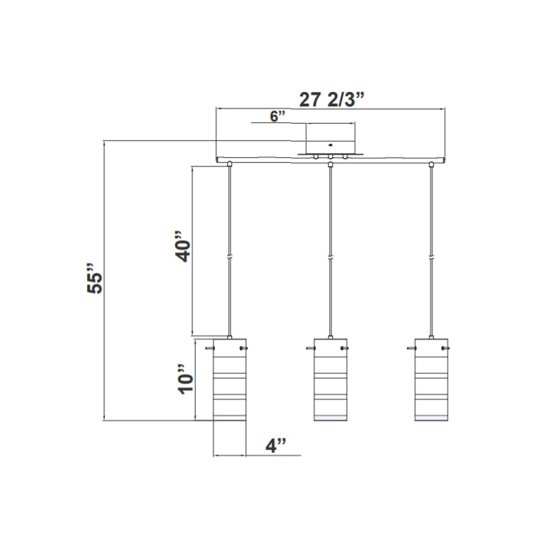 LCFB 3-lt LED Pendant with Straight Bar