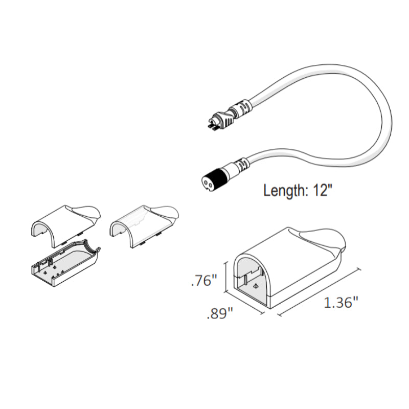 NEON BLAZE Top Bending, Straight Wire Entry Connector/End Cap