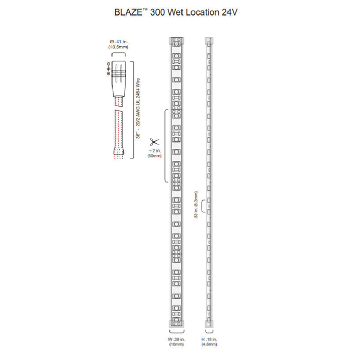 BLAZE Wet Location 300 4.5W/ft LED Strip Light, 24V, 16ft, 6300K