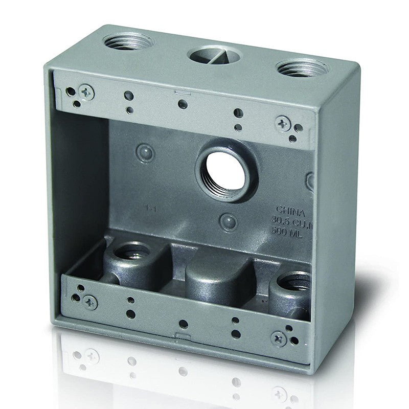 W2B100-5X Two-Gang Weatherproof Box, 1" Trade, 5 Outlet Holes