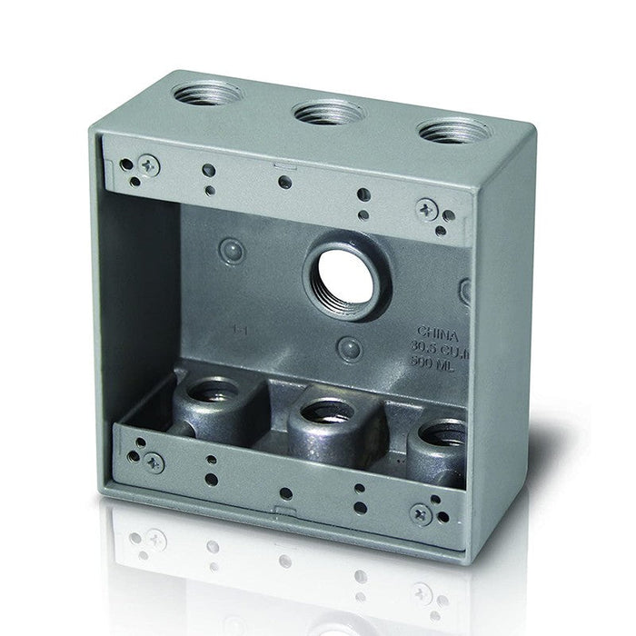 W2B50-7 Two-Gang Weatherproof Box, 1/2" Trade, 7 Outlet Holes