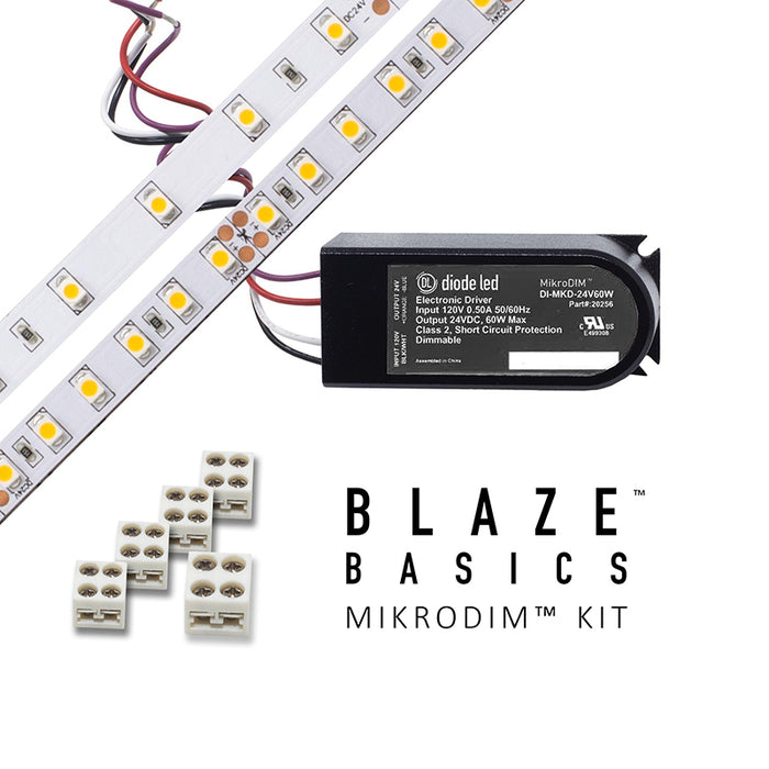 Blaze Basics 24V LED Tape Light Kits, MikroDIM Power Supply, 200lm